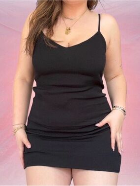 Simple Black Spaghetti Strap Mini Dress